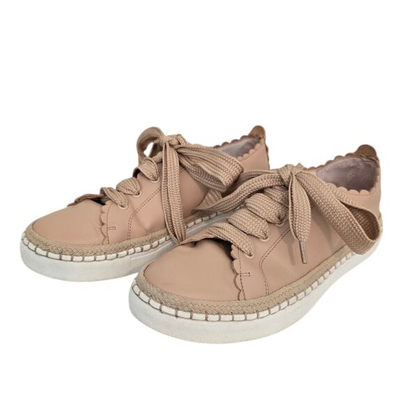 Kate Spade Lena Leather Scalloped Casual Sneaker in Natural Sz 7M - Picture 1 of 8